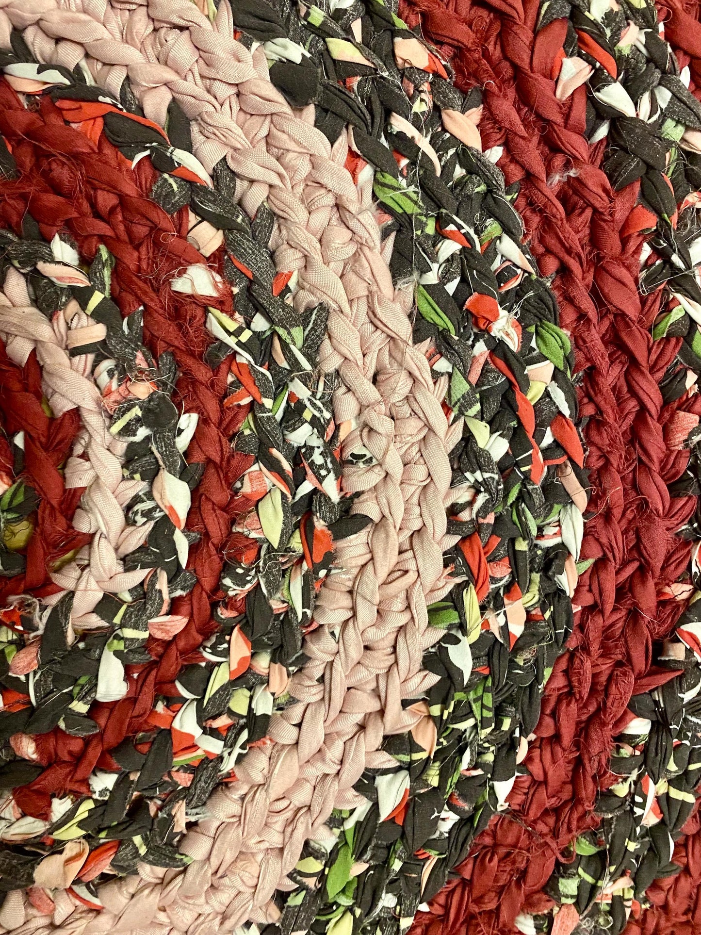 Handmade, Upcycled, crocheted Rag Rug/Table Topper/Pet Mat (approximately 25” diameter)